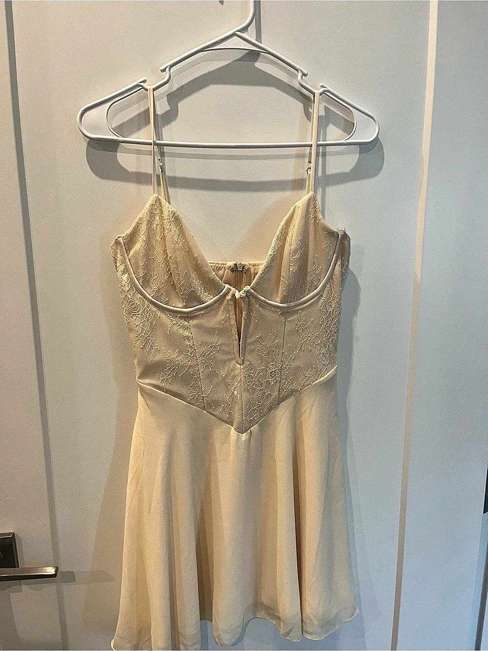 Oh Polly Floral Lace Bustier Mini Dress in Cream Like New